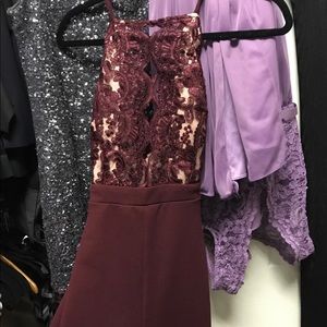 Fashion Nova Burgundy Lace Jumpsuit